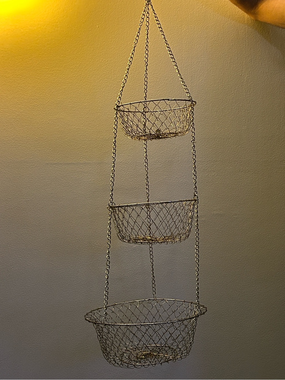 vintage 3-tier brass mesh hanging fruit basket